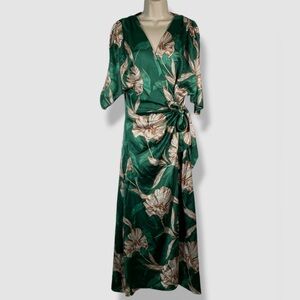 MISA Green Floral Wrap Dress M NWT